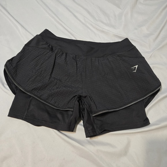 Gymshark Pants - Gymshark Speed 2 In 1 Shorts With Attached Biker Shorts Drawstring Black Small
